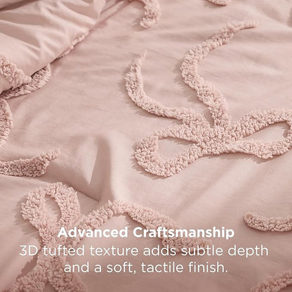 Bedsure Tufted Rose Pink Full Size Comforter, GentleSoft™ 3 Pieces Bow Cute Bedding Pink Room Decor, Gifts for Girls Teens Women, All Seasons, 1 Bed Comforter, 2 Pillow Shams, 82x86 Inches