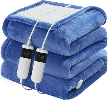 Electric Heated Blanket King Size 90''x100'' Soft Flannel & Sherpa Electric Blanket with 10 Heating Levels, Automatically Shut Down After 8h with Overheat Protection Machine Washable