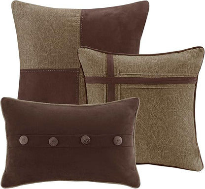 Madison Park Boone Cozy Comforter Set, Faux Suede, Deluxe Hotel Styling All Season Down Alternative Bedding Matching Shams, Decorative Pillow, Queen (90 in x 90 in), Rustic Brown 7 Piece