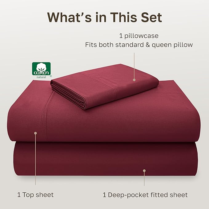 California Design Den 100% Cotton Sheets Twin XL Size Set - Luxury 600 Thread Count, Sateen, Deep Pocket Twin XL Sheets Set, Soft and Cooling Hotel-Quality Bed Sheet Set - Brick Red