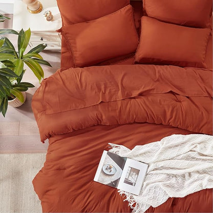 Andency King Size Comforter Set with Sheets Burnt Orange - 7 Pieces Bed in a Bag Boho Soft Lightweight Bedding Sets, Terracotta Rust Tassel Bed Set with Comforter, Sheets, Pillowcases & Shams