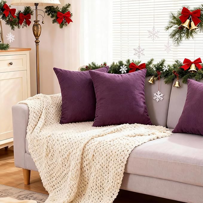Decorative Couch Pillow Covers SofaThrow pillows with inserts included Bohemian-Style Country Cushion Cover Suitable for Beds, Sofas, Living Rooms, and Home Decor 2pack 18X18 inch. (Purple #P3-20)
