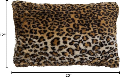 SARO LIFESTYLE Guépard Collection Cheetah Print Faux Fur Throw Pillow with Down Filling, 12" x 20", Brown
