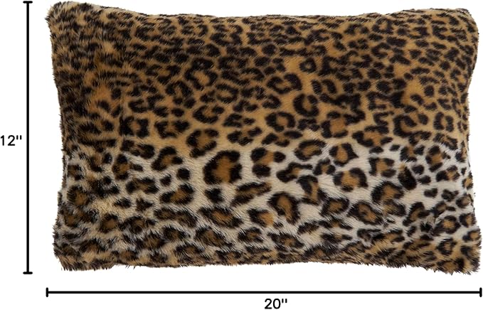 SARO LIFESTYLE Guépard Collection Cheetah Print Faux Fur Throw Pillow with Poly Filling, 12" x 20", Brown