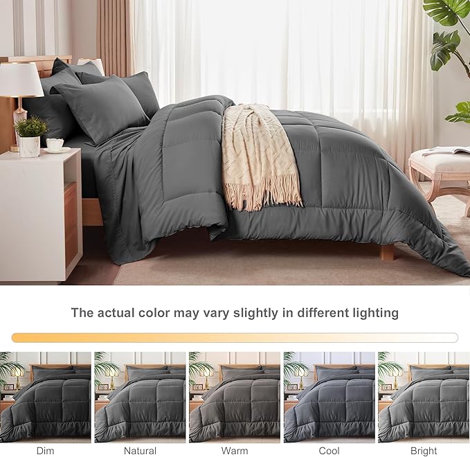 Newspin Twin Comforter Set Dark Grey - Bed in a Bag Twin Size 5 Pieces, All Season Bed Set, Fluffy Comforter Set with Sheets, Sheet Set Quilt Blanket, Pillowcases & Shams