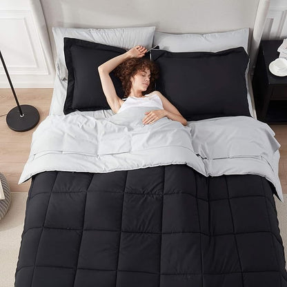 Nestl 7 Piece California King Comforter Set – Black Reversible Bed in a Bag – Complete Cal King Size Bedding Set with Sheets, Pillowcases and Shams