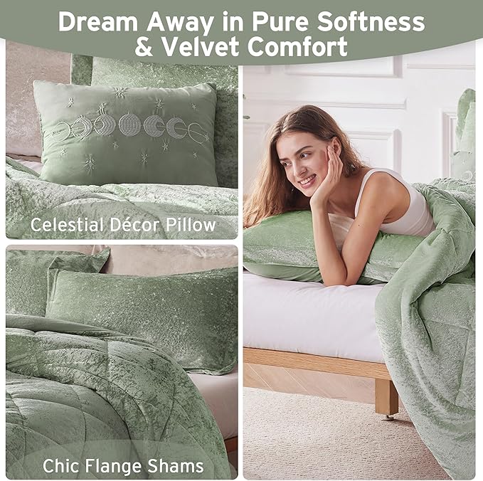 Intelligent Design Comforter Set Velvet Bedding Reversible, All Season, Diamond Quilted Microfiber, Felicia, Twin/Twin XL, Green 3 Piece