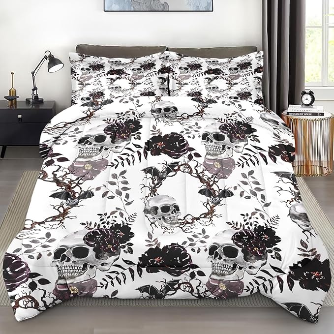 Comforter Set Full Size, Vintage Sugar Soft 3 Pcs Bedding for Kids and Adults, Flower Dead Tree Comforter Set with Pillowcase, for Bedroom Bed Decor