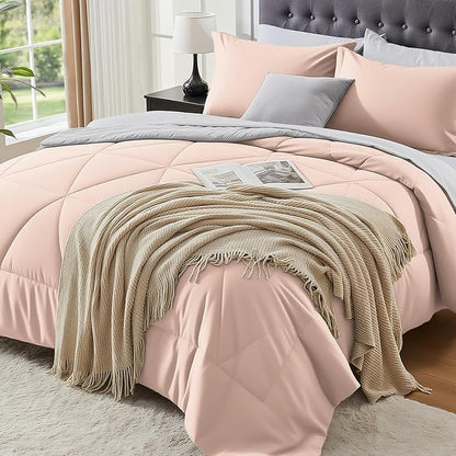 BEDELITE Twin XL Comforter Set 5 Pieces Bed in A Bag - Soft Microfiber Reversible Twin Extra Long Dusty Pink Bed Set with Comforters, Sheets, Pillowcase & Sham, Cozy Bedding Sets for College Dorm Room