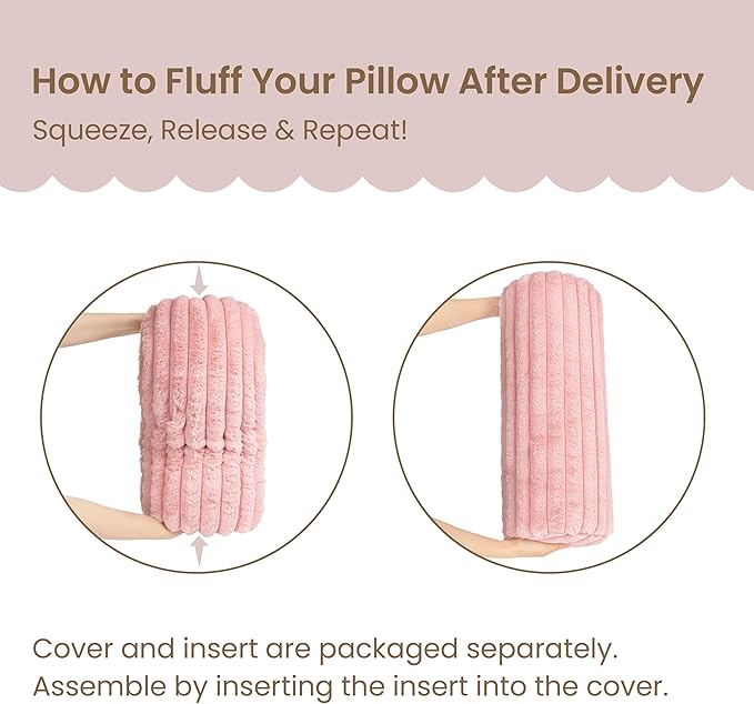 AELS Faux Fur Striped Cylinder Pillows Set of 2, 8" x 24" Decorative Modern Bolster Pillows with Removable Washable Cover & Insert, Body Pillow for Couch Bed, Living Room Bedroom Nursery Decor, Pink
