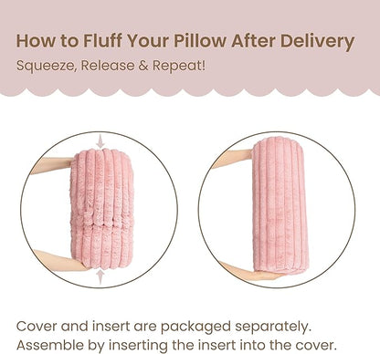 AELS Faux Fur Striped Cylinder Pillows Set of 2, 8" x 24" Decorative Modern Bolster Pillows with Removable Washable Cover & Insert, Body Pillow for Couch Bed, Living Room Bedroom Nursery Decor, Pink