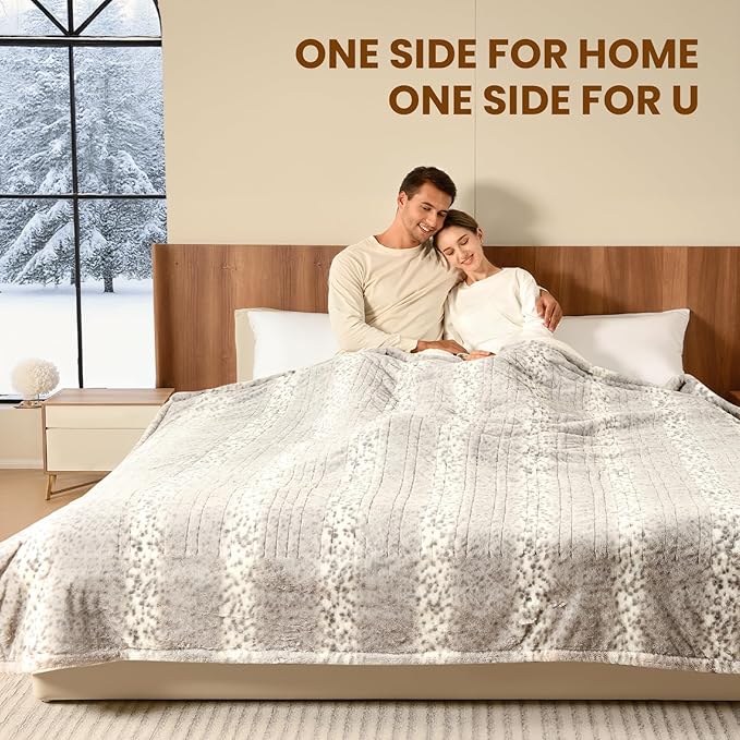 Bearhug Electric Blanket Heated Blanket King Size 100"x 90" Dual Controllers Heating Blanket Gift Reversible Faux Fur & Sherpa,10 Heating Levels, ETL, Machine Washable, Over-Heat Protection