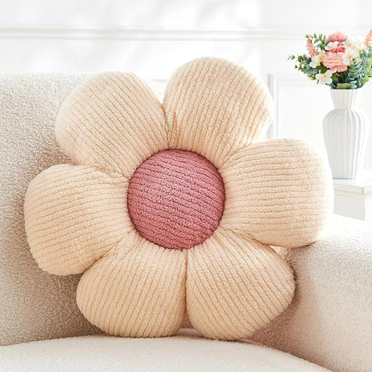 Flower Throw Pillow,White Flower Shaped Pillow Decorative Throw Pillows for Sofa, Couch,Bed,15.7'' Soft Daisy Pillow Floor Seating Cushion for Home Decor