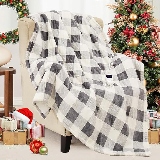Homemate Electric Blanket Heated Twin Size - 62“x84“ Ultra Soft Cozy Flannel Heating Blanket with 10 Fast Heat Levels 8 Hours Auto Off Over-Heated Protection ETL Certification Keep Warm in Home