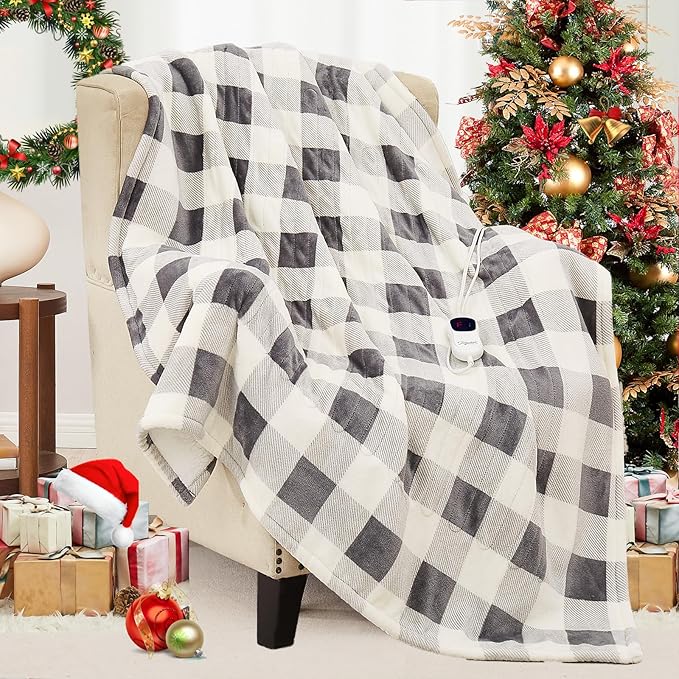 Homemate Electric Blanket Heated Throw - 50“x60“ Ultra Soft Cozy Flannel Heating Blanket with 10 Fast Heat Levels 8 Hours Auto Off Over-Heated Protection ETL Certification Keep Warm in Home Office
