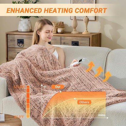 Heated Blanket Heated Throw, Electric Blanket 50"x60" Heating Blanket with 8 Hours Auto Off 10 Fast Heating Levels Machine Washable Sherpa Heated Blanket with Overheating Protection