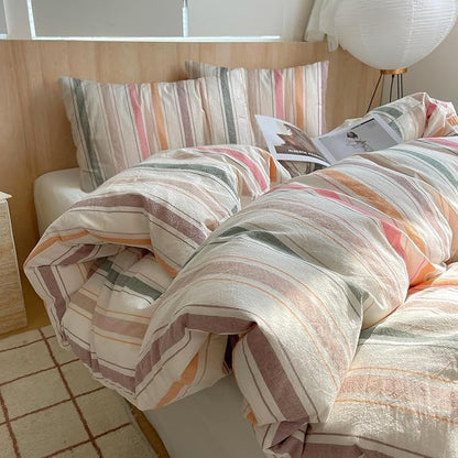 mixinni Pastel Rainbow Stripes Comforter Set Queen 3 Piece - Striped Bedding Set with Fluffy Comforter & 2 Pillowcases, Lightweight All Seasons, Sweet Boho Aesthetic for Girls Women Teens