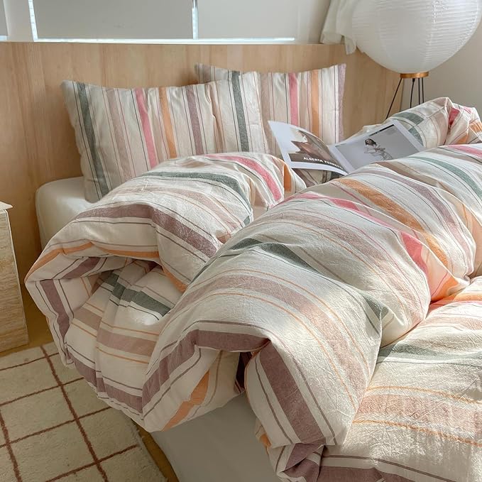 mixinni Pastel Rainbow Stripes Comforter Set King 3 Piece - Striped Bedding Set with Fluffy Comforter & 2 Pillowcases, Lightweight All Seasons, Sweet Boho Aesthetic for Girls Women Teens