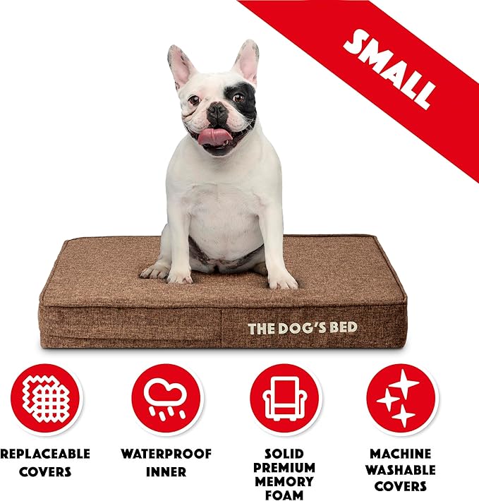 The Dog’s Bed Orthopedic Memory Foam Dog Bed Mattress, Linen Fabric, Brown Linen, S, 4-Inch