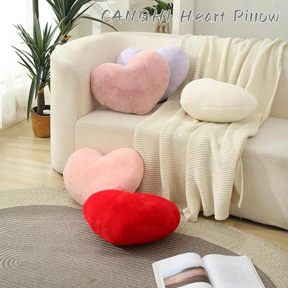 2 Pcs Heart Pillows Pink White Love Heart Shaped Throw Pillows Valentines Wedding Anniversary Faux Rabbit Fluffy Decorative Cushions for Livingroom Bed Sofa Car Couch Home Decor Aesthetic