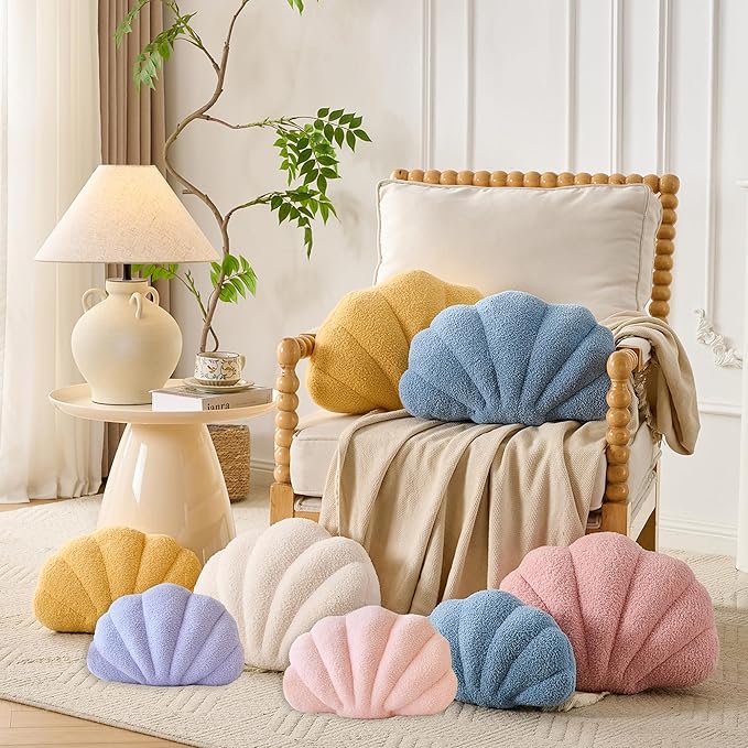 Seashell Throw Pillows Shell Shaped Pillow Light Pink Sea Shell Pillows for Bed Seashell Decorative Pillow Soft Plush Pillow Sea Couch Decoration(18 X 13 inch)