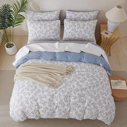 Comforter Set King Floral Soft Cute Bedding Sets Garden Style Blue Flower Print Botanical Floral Comforter for All Seasons and 1 Pillowcases