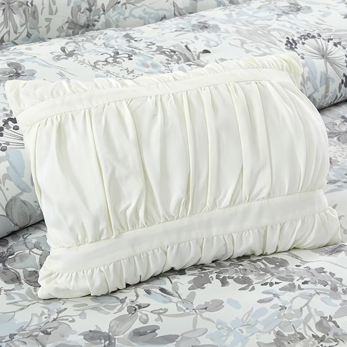 Modern Threads 5-Piece Printed Comforter Set, Giverny King in White Grey Blue – Soft Comforter, 2 Pillow Shams, and 2 Decorative Pillows