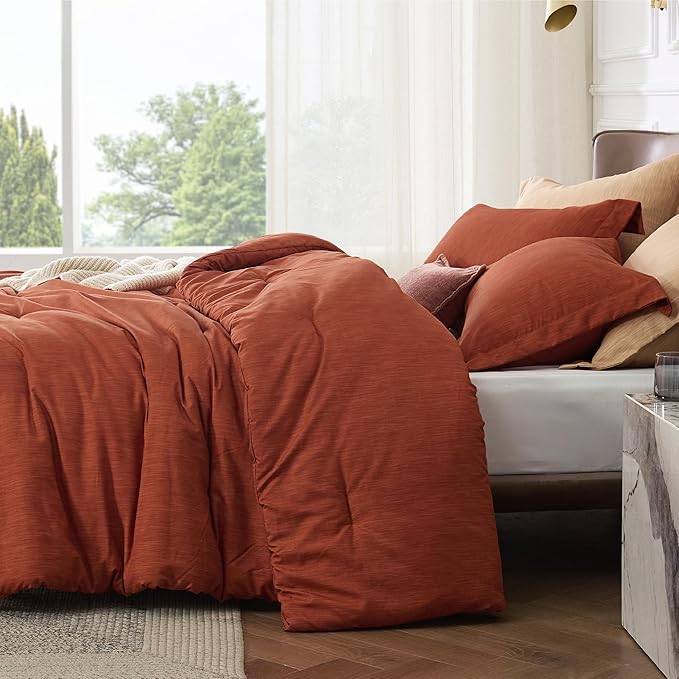 Bedsure King Size Comforter Set - Burnt Orange Soft Bedding for All Seasons, Cationic Dyed Bed Set, 3 Pieces, 1 King Size Comforter (104"x90") and 2 Pillow Shams (20"x36"+2")