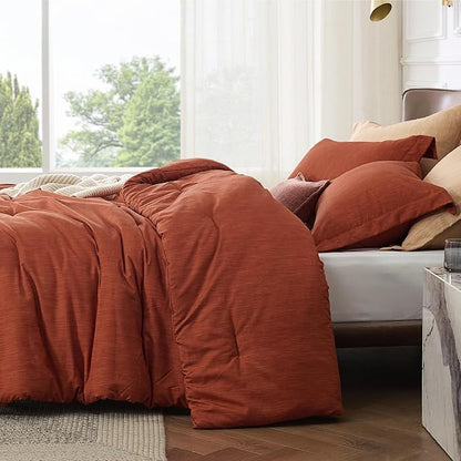 Bedsure California King Comforter Set - Burnt Orange Soft Bedding for All Seasons, Cationic Dyed Bed Set, 3 Pieces, 1 California King Size Comforter (104"x96") and 2 Pillow Shams (20"x36"+2")