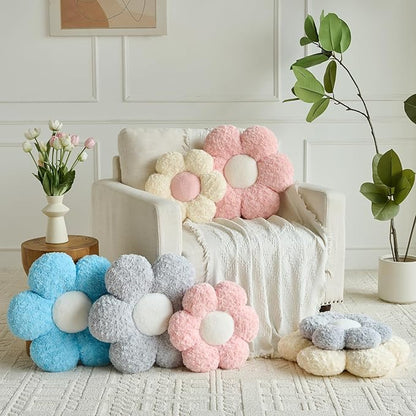 Flower Pillows, Decorative Throw Pillow with Soft Plush for Couch, Flower Shaped Pillow Home Decor Daisy Pillow for Bed (Blue, 19.6 Inches)