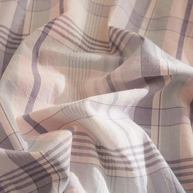 HighBuy 3 Pieces Plaid Comforter Set Twin XL Size Pink Blue Gingham Bedding Soft Fluffy Vintage Grid Checkered Comforter with 2 Pillowcases,Lightweight Breathable Modern Gingham Bedding Set