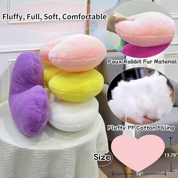 2 Pcs White Heart Pillow Decorative Throw Pillows 16-inch Cute Soft Fluffy Heart Shaped Pillows for Bed Couch Sofa Bedroom Living Room Decor Aesthetic (Milk White, 16"x13.78")