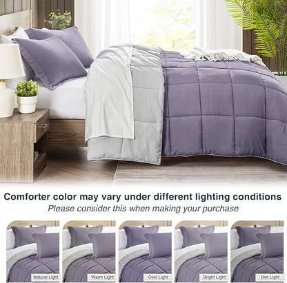 satisomnia California King Comforter Set, Purple Bedding Comforters Cal King Size, 3 Pieces Down Alternative Bed Comforter Lightweight Soft Bed Set Breathable, Reversible All Season Bedding Sets