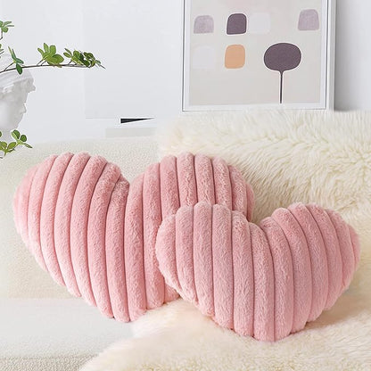 AELS Heart Shaped Pillow, Set of 2, Heart Decorative Throw Pillows, Faux Fur Love Pillows Pillow 20 & 16 Inches, Valentines Day Decorations, Wedding Decor, Pastel Pink