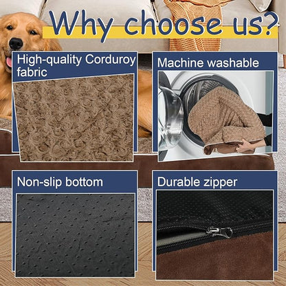Orthopedic Dog Bed for Large Medium Sized, Washable Memory Foam Large Dog Bed, Durable Medium Pet Sofa with Removable Cover, Washable Waterproof Pet Couch Beds(Brown, XXL)