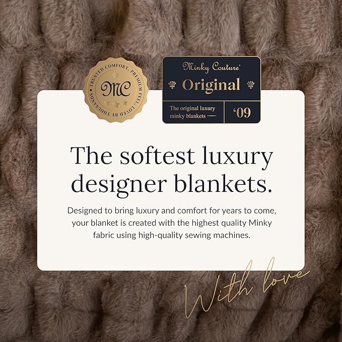 Minky Couture Hugs Blanket - Extra Plush Blanket for Premium Gifting - Stretchy Bubbled Cozy Throw - Silky Smooth - Durable & Machine-Washable - Travel-Friendly - Adult, Milk Chocolate