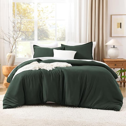 Litanika Forest Green Oversized King Comforter Set Super King Plus Size, 3 Pieces Lightweight Solid Bedding Comforter Set, All Season Fluffy Bed Set (128x120In Comforter & 2 Pillowcases)