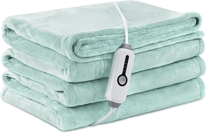 Electric Heated Blanket Full Size 72"×84", Breathable & Luxurious Flannel, Soft Warm Gift with Over-Heat Protection, 4 Heating Levels & 10 H Auto Shut Off, Machine Washable, Lighg Green