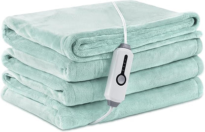 Electric Heated Blanket Full Size 72"×84", Breathable & Luxurious Flannel, Soft Warm Gift with Over-Heat Protection, 4 Heating Levels & 10 H Auto Shut Off, Machine Washable, Lighg Green