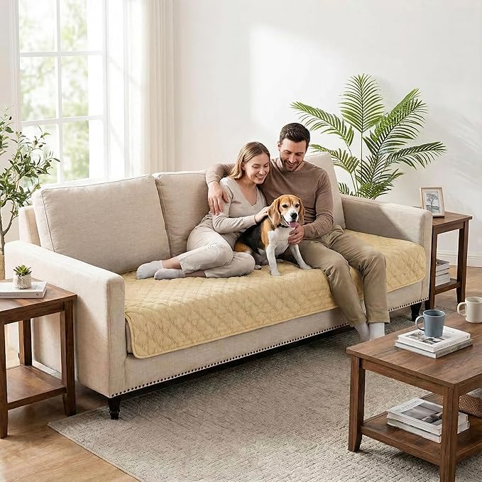 Waterproof Dog Blanket, Couch Cover for Dogs Washable, Reversible Dog Bed Cover, Couch Furniture Protector. (Dark＆Light Beige, 30 X 70 Inch - 1 Pack)