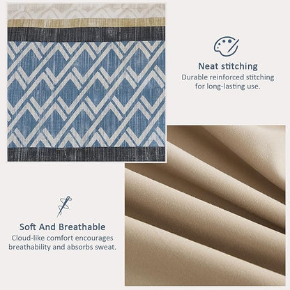 Cottolester Boho Comforter Set Queen Size,Grey Blue Striped Bed in a Bag,Plaid Comforter and Sheet Set,Soft Microfiber Complete Bedding Sets
