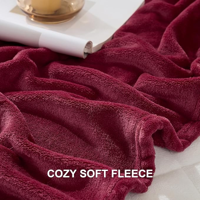 Hansleep Fleece Burgundy Red Queen Blanket, Super Soft Flannel Fuzzy Plush Cozy Blanket for All Seasons, Burgundy Red, Queen 90x90 Inches