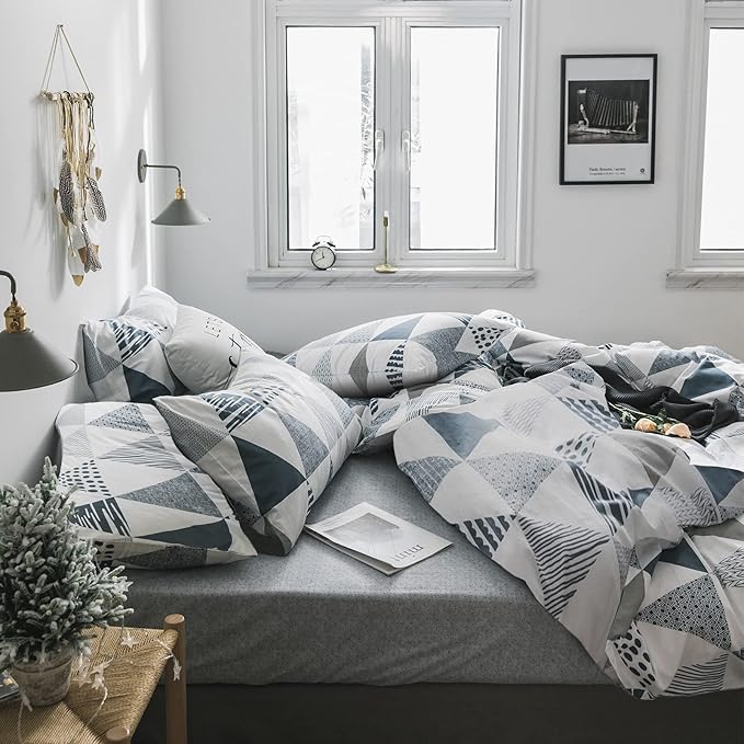 HighBuy Twin XL Size Comforter Set Dark Blue Triangle Comforter Teen Boys Lightweight Soft Bedding Sets Art Decor Comforter Set 3 Pieces Fluffy Boho Geometric Comforter Quilt with 2 Pillow Shams