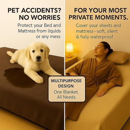Waterproof Dog Blanket - Multipurpose Lekproof Blanket for Pets or Adults - Furniture Protector for Bed, Couch, Water Proof & Stain Resistant Easy to Clean Throw Blanket, Reversible Brown 50"x60"