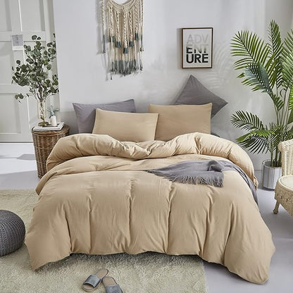 KAREVER Champagne Comforter Set Full Khaki Bedding Set Lightweight Women Blanket 3 PCs Durable Soft Comforter Set Full Beige Quilts Set Breathable