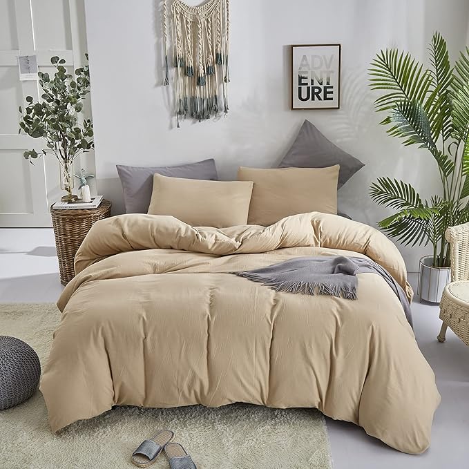 Pureant Beige Comforter Set California King Solid Champagne Bedding Comforter Sets Light Brown Cal King Blanke for Women Men Khaki Taupe Quilt Soft Breanthable Tan Sand Color