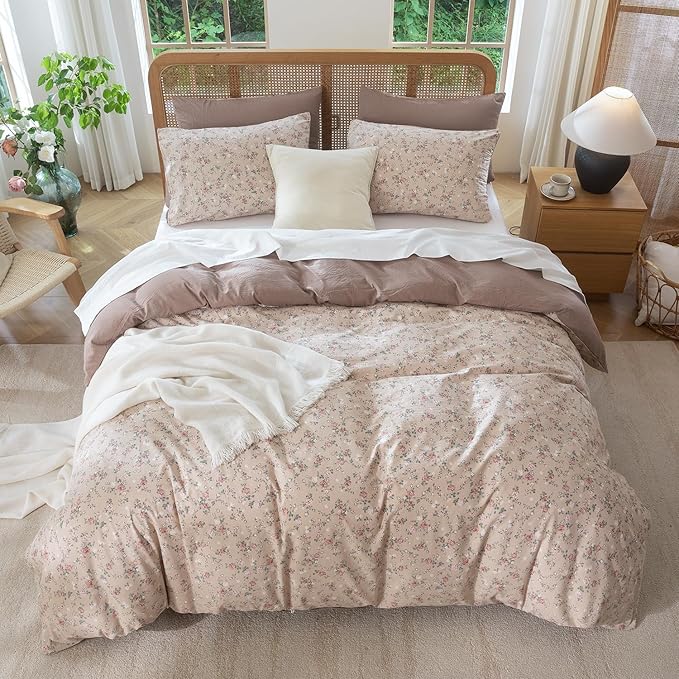 King Size Floral Comforter Set 3 Pieces Soft Cute Fresh Floral Bedding Lightweight Garden Style King Floral Botanical Comforter for All Seasons and 2 Pillowcases