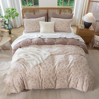 King Size Floral Comforter Set 3 Pieces Soft Cute Fresh Floral Bedding Lightweight Garden Style King Floral Botanical Comforter for All Seasons and 2 Pillowcases