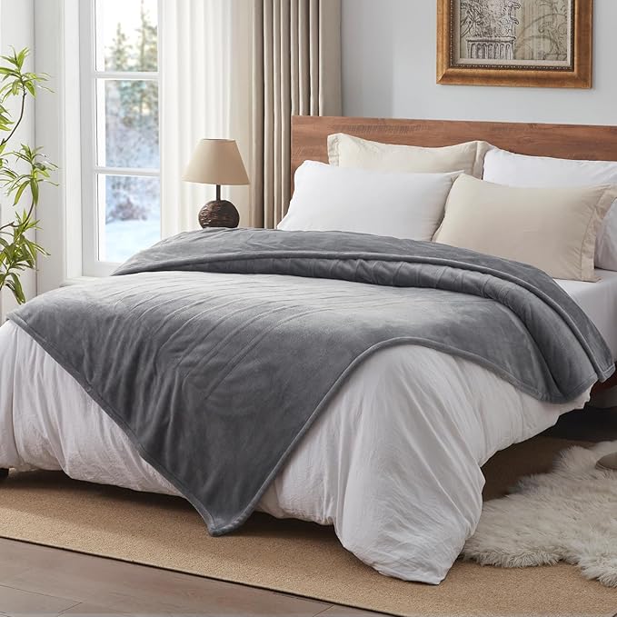 Westinghouse Heated Blanket Full Size - Electric with 10 Heating Levels, 1-12 Hours Auto Shut Off, Fast Warming, Machine Washable (Full, 72x84 Inches, Light Grey)