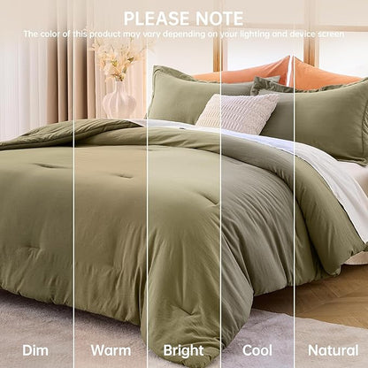 MUXHOMO King Size Comforter Set, All Season Ultra Soft Down Alternative Bedding - 3 Piece Lightweight Bed Set Includes 1 Comforter (104"x90") and 2 Pillow Shams (20"x36"), Olive Green